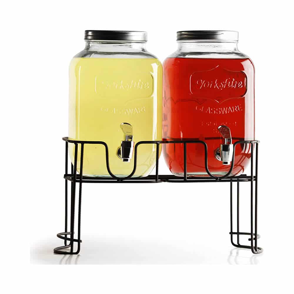 Estilo 1 Gallon Glass Mason Jar Double Beverage Drink Dispenser on Metal Stand