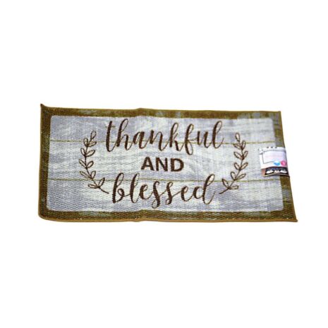 Kitchen Mat ‘Thankful and blessed’, Brown, Cream and Grey